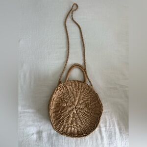 Round Woven Tan Shoulder Bag